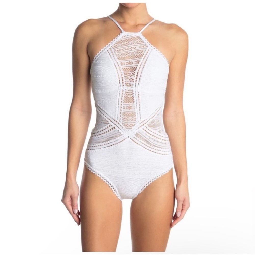BECCA White Halter One Piece Bathing Suit